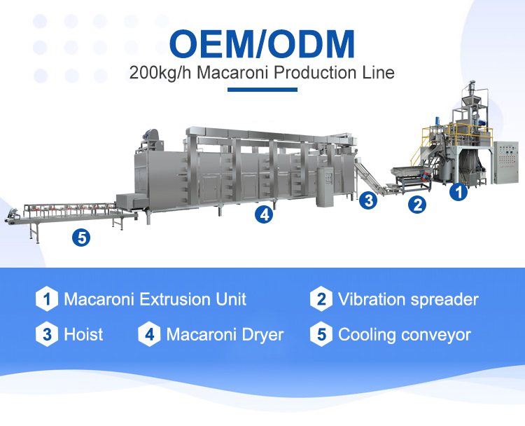 200kg/h Capacity Tube Macaroni Extrusion System for Different Shapes in Food Industry