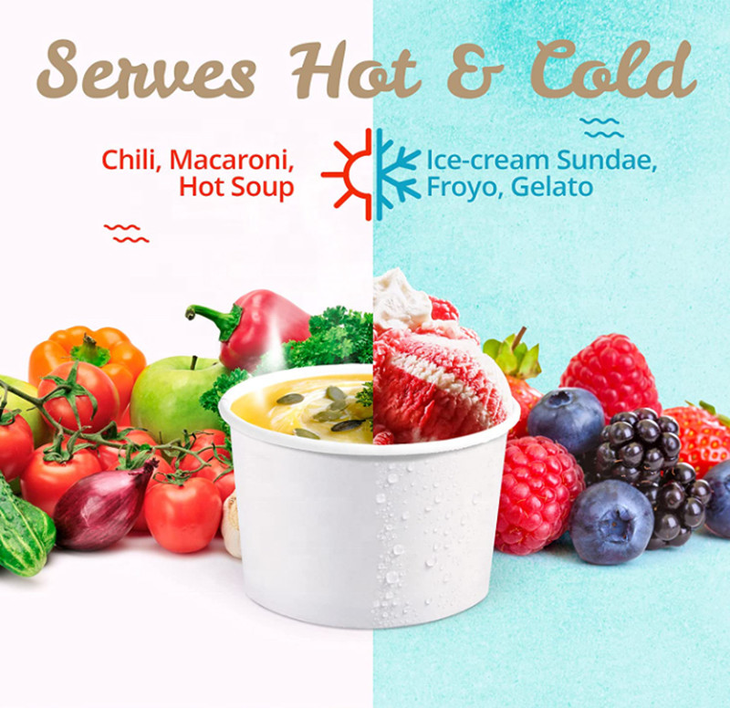 Biodegradable Disposable Customized Sturdy White Paper Soup Bowl For Cold Hot Food