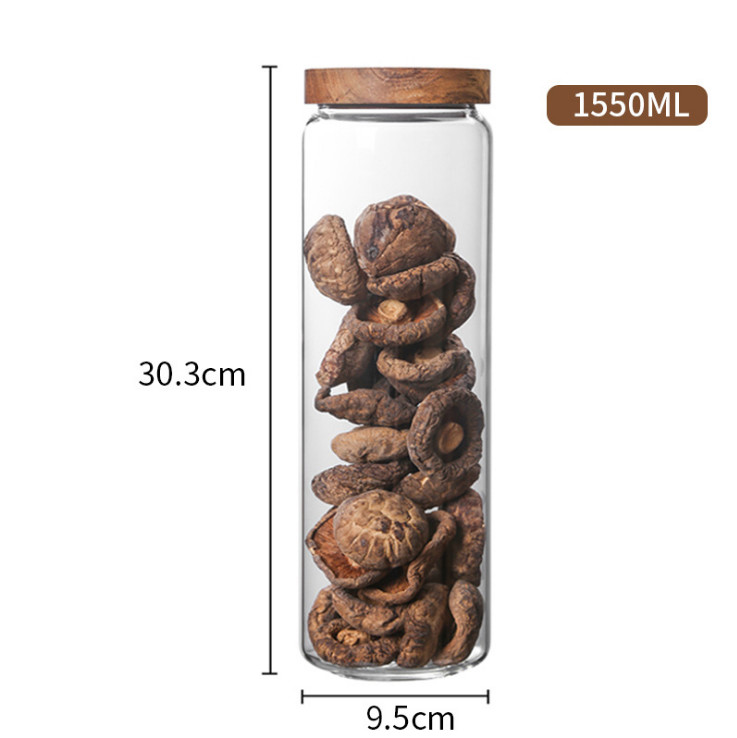 0.4L 0.5L Clear Glass Kitchen Canisters With Wooden Lids Engraving LOGO