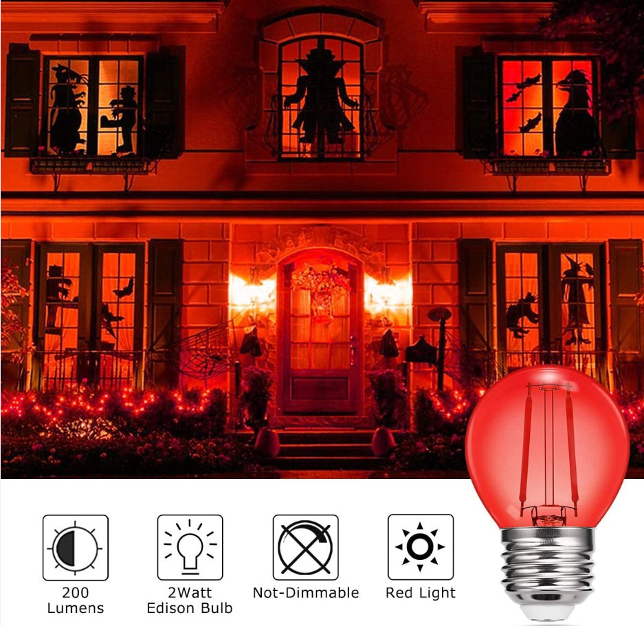G45 2W Colored Edison Bulbs Red Light Decorative Glass Lamp 2200K