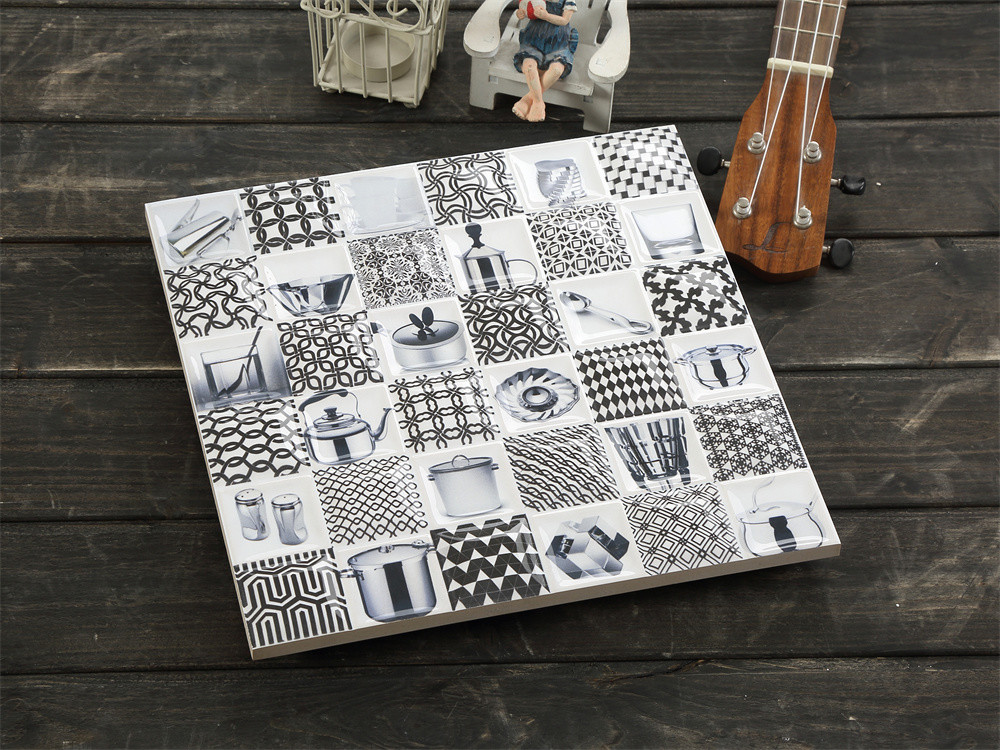 300x300mm Scratch-Resistant encaustic Ceramic Rustic Tile For Living Room And Durable Wall Tiles For Bedroom White And Black