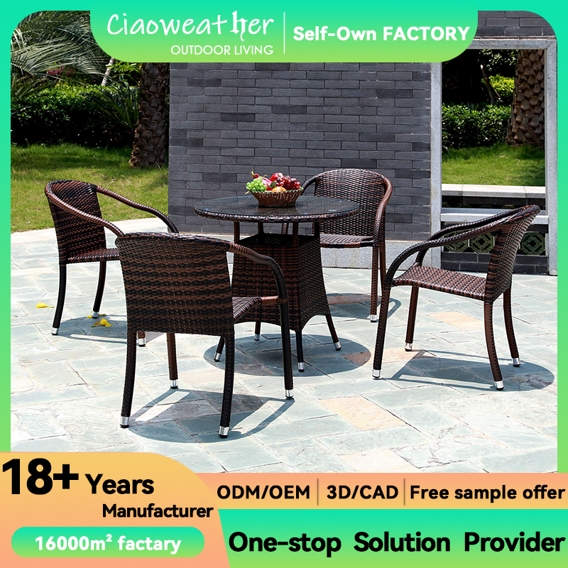 Garden Furniture PE Rattan Chair and Foldable Wicker Table Set for Outdoor Dining at Modern Hotels