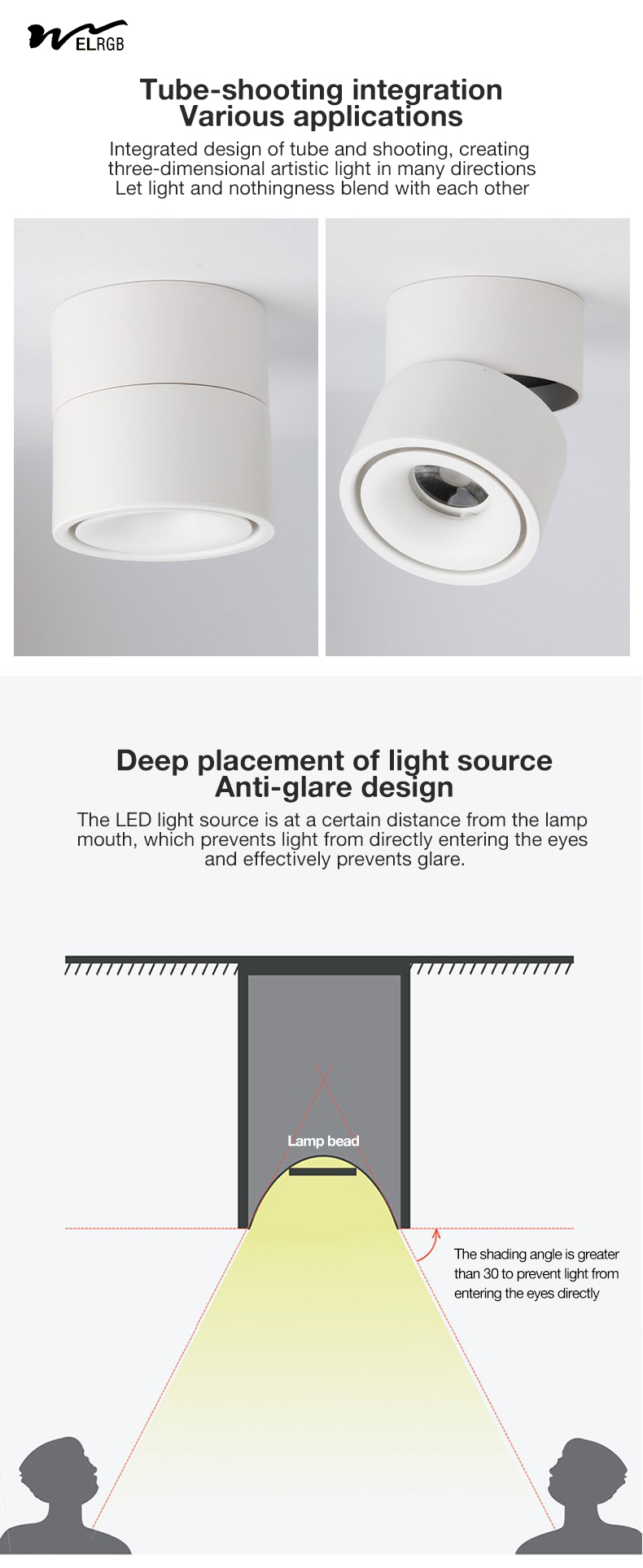 Remote Control Switch Mode LED Cylindrical COB Open-Mounted Downlights for Smart Home