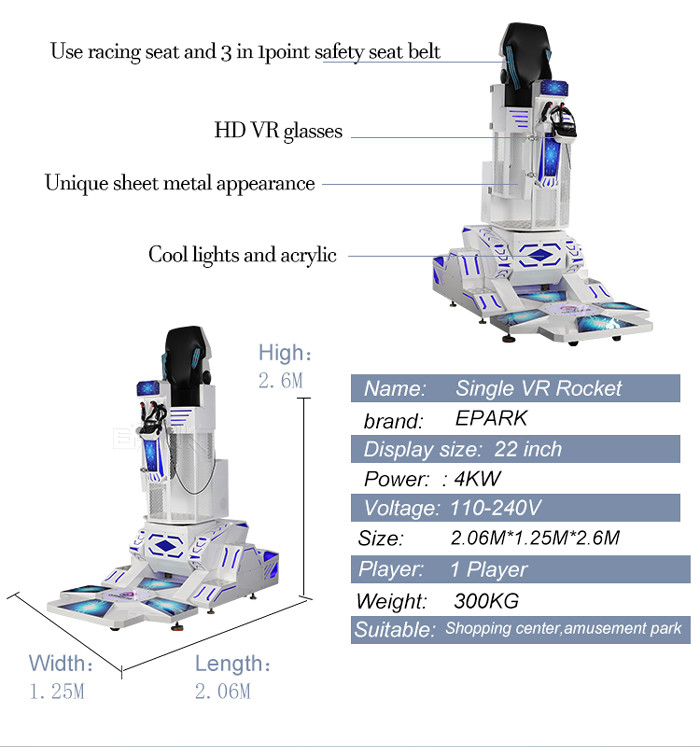 Dynamic 9D VR Simulator Single Seat Super Rocket 360 Machine