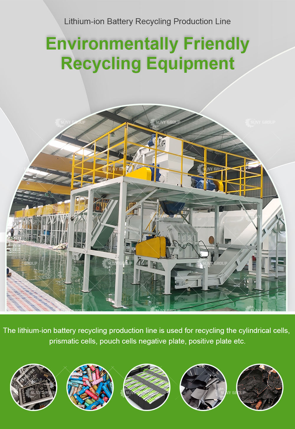 PLC PC Touch Screen Control Lion-ion Cells Recycling Machine for 1000Kg/H Production