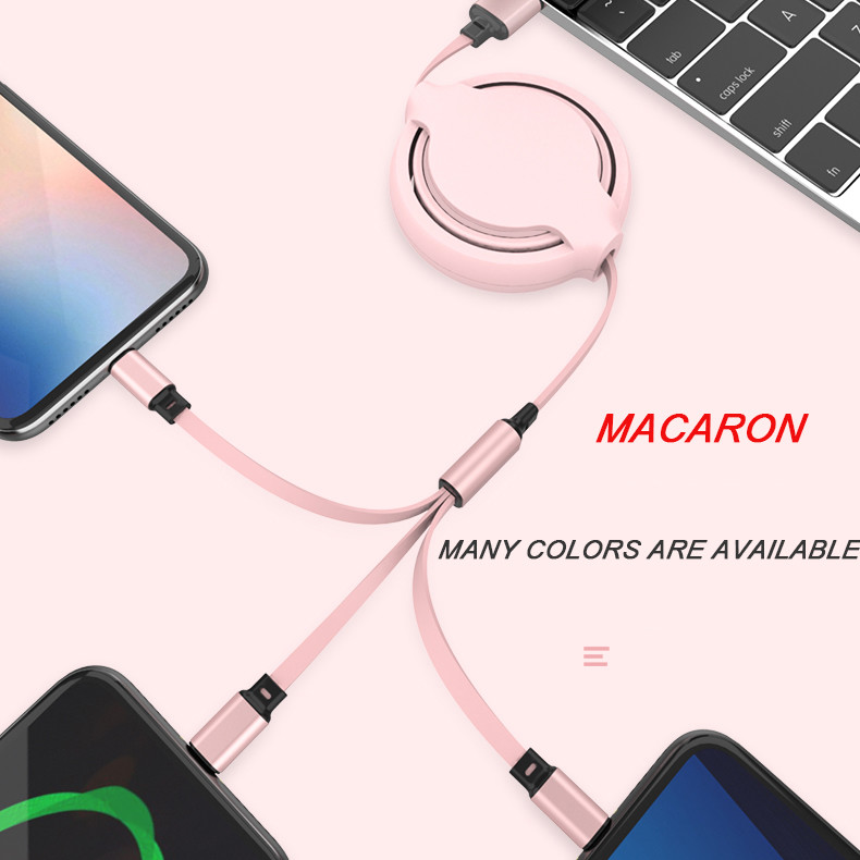 Extendable 3 In 1 8Pin USB Chargeing Data Cable Soft PVC Material