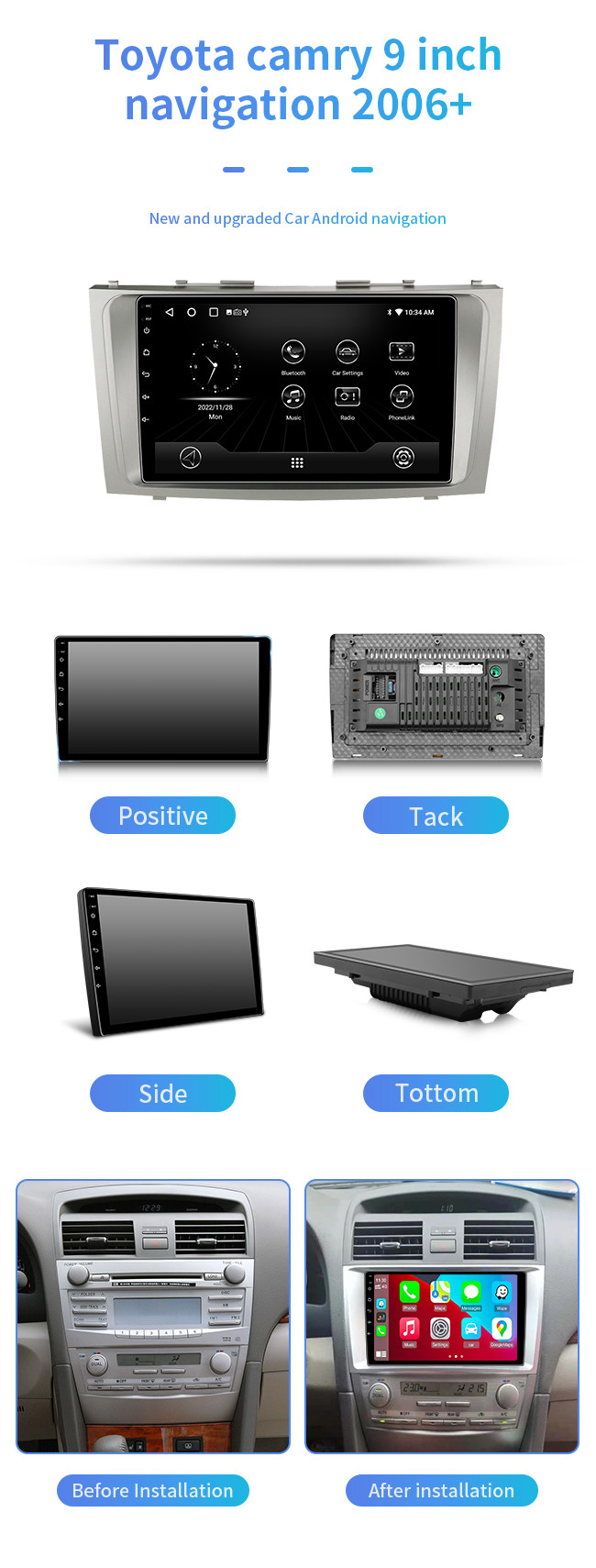 4g 32g 2 Din Android 10.0 Car Dvd Player For Toyota Camry 2007 2008 2009 2010 2011 Radio Multimedia Gps Navigation