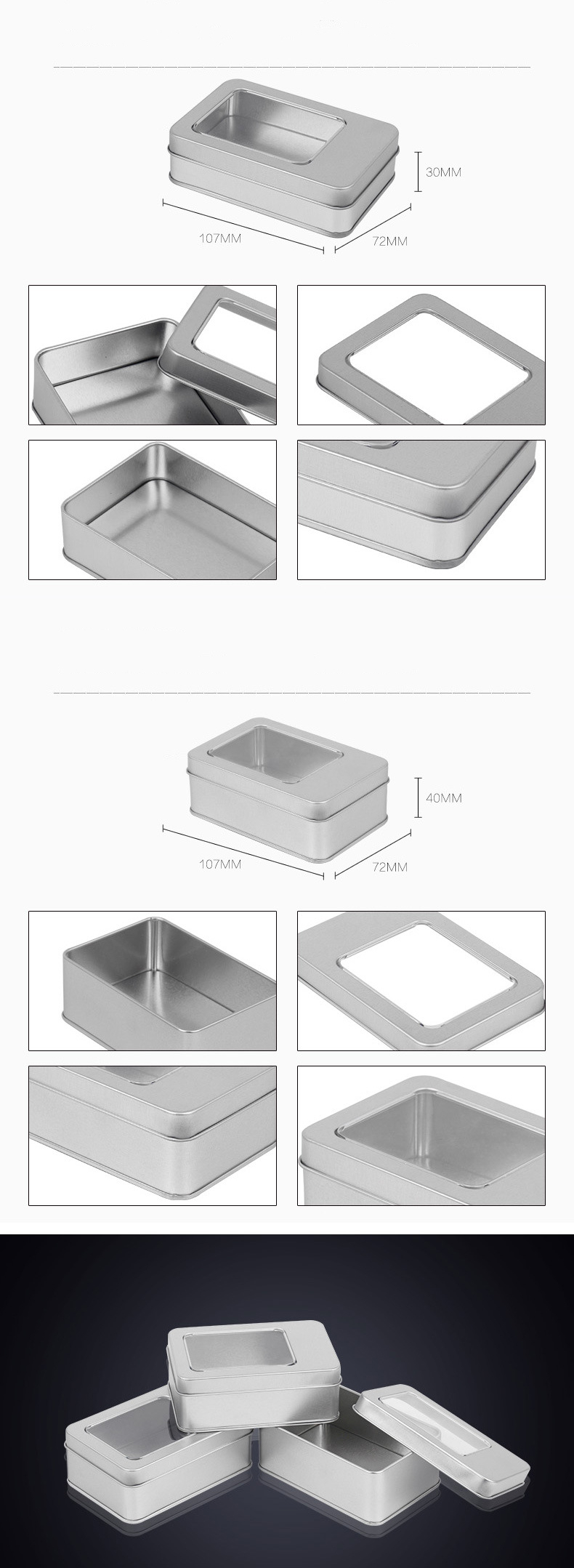 Antirust Lightweight Printed Tin Boxes With Hinged Lid Multipurpose