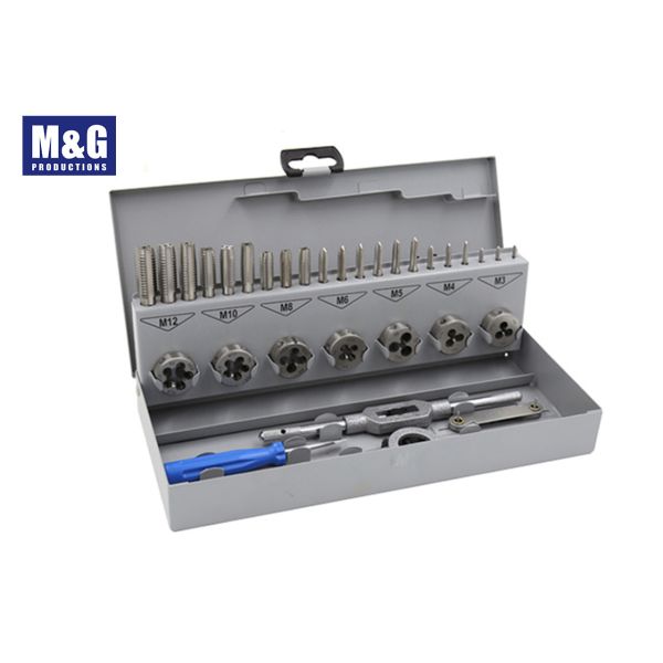 China DIN 352 and DIN 223 HSS 32 Pcs Taps and Dies set including M3-M12 taps and Dies with wrench and Thread Gauge and Driver on sale China DIN 352 and DIN 223 HSS 32 Pcs Taps and Dies set including M3-M12 taps and Dies with wrench and Thread Gauge and Driver on sale