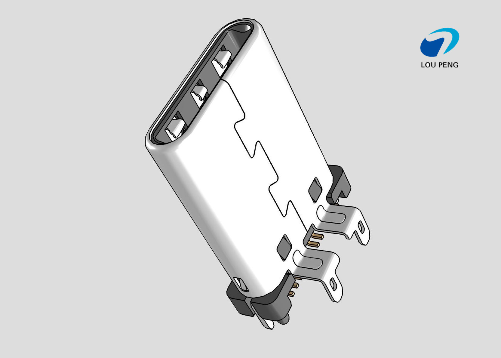 Universal Serial Bus (USB) Shielded I/O Receptacle,type-c connector, 24Pin, Gold (Au) Flash over, Vertical, SMD