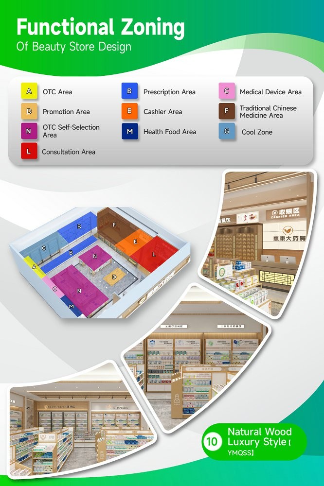 10-YMQSS Pharmacy Store Zoning With Natural Wood Luxury Style