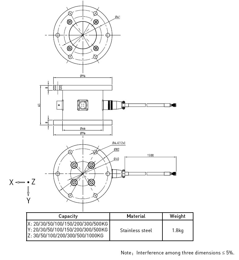 Custom Hydraulic Industrial 3 Axis Load Cell Transducer 20kg To 1T