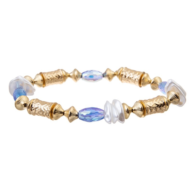 Shiny Blue Crystal Handmade Beads Bracelets Set Adjustable 6.5in