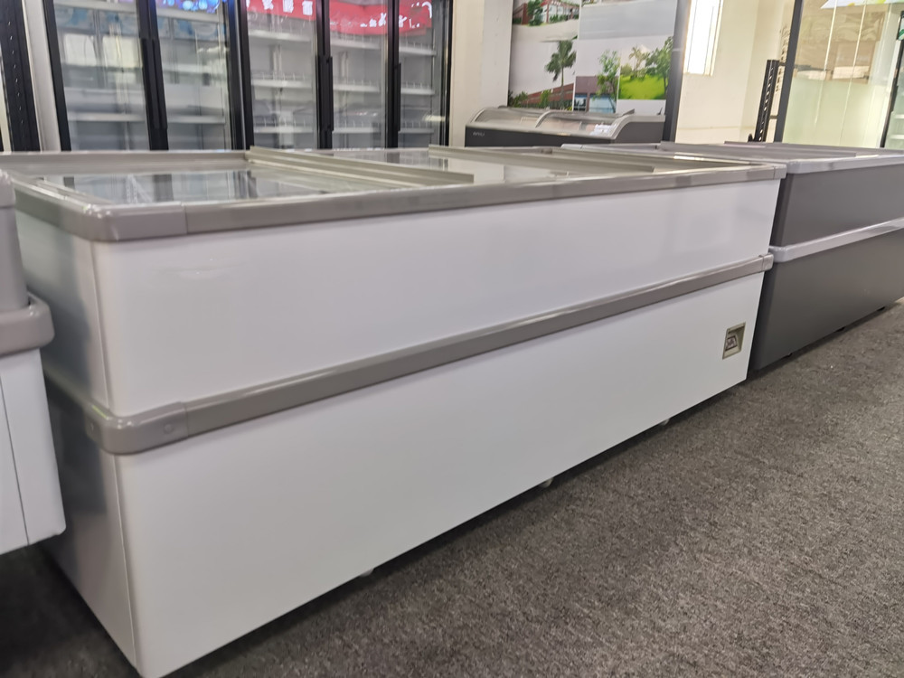 Top Glass Flat Door Island Display Freezer For Supermarket horizontal glass freezer