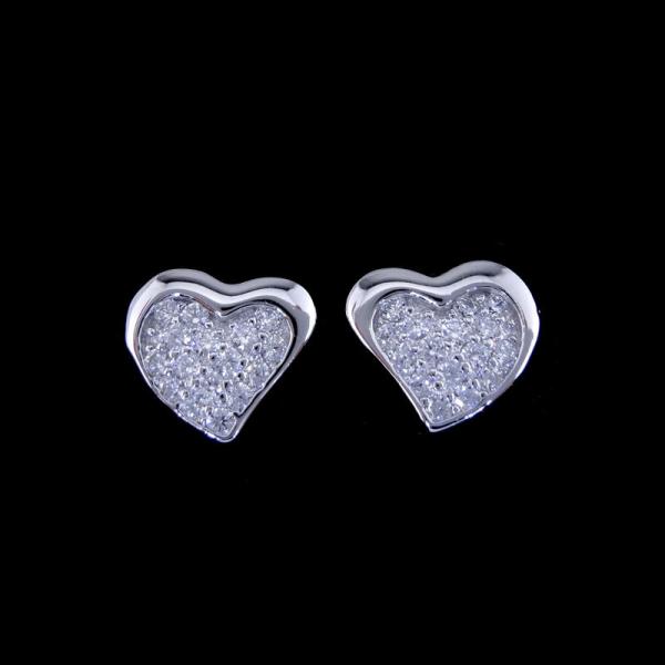 Heart Shape Silver Cubic Zirconia Earrings / S925 Plating White Gold Earrings