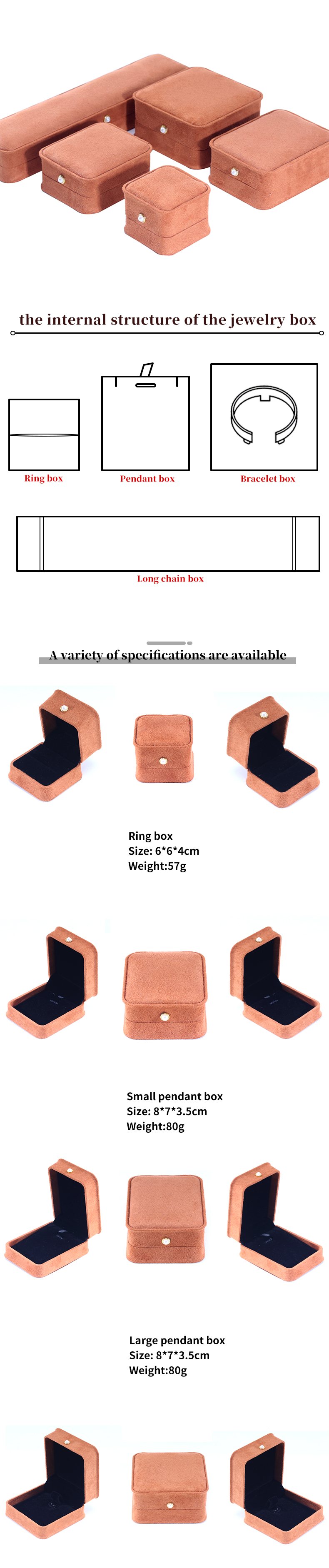 Custom Logo Velvet Coffee Color Jewelry Box for Bracelet Earrings Necklace Pearl Lock