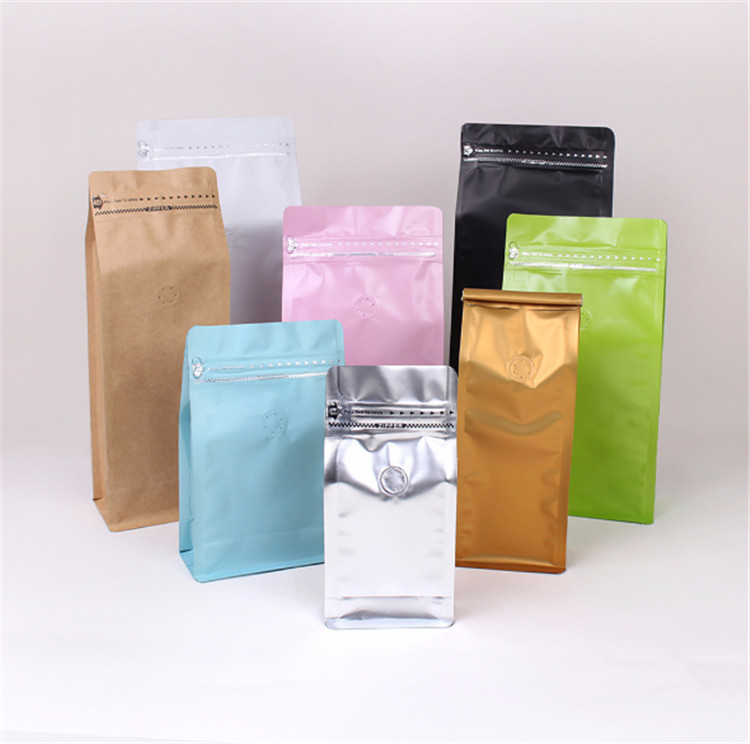 Custom logo coffee beans plastic zipper bag self-sealing coffee pouch with air valve