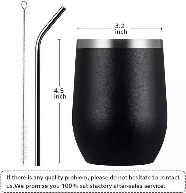 12 Oz Insulated Wine Tumbler With Lid And Straw Stainless Steel Stemless Wine Tumbler