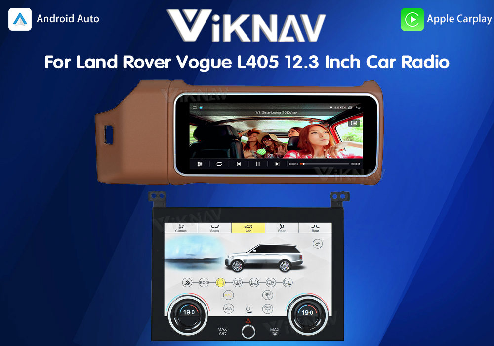 Viknav 12.3 Inch Touch Screen Car Radio And AC For Land Rover Range Rover Vogue L405 2013-2017 Multimedia Player GPS Navigation Head Unit (Brown All)