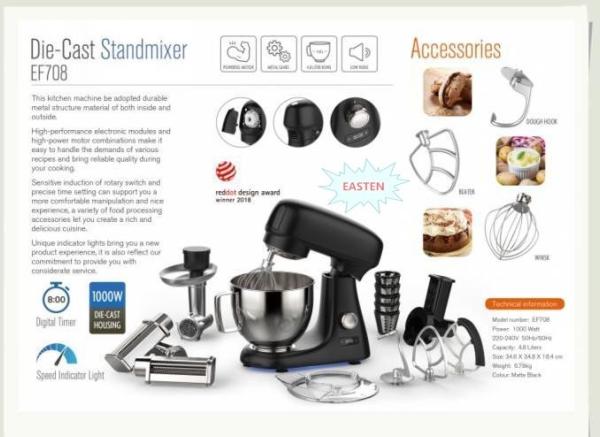 4.8 Liters Noodle Stand Mixer Attachments/ 1000W Pure Copper Motor Stand Mixer