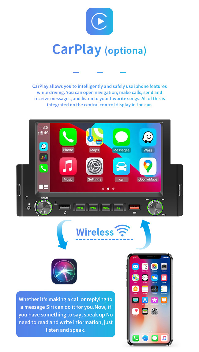 Android 1 DIN GPS Car Mount Tablet 6.2 Inch WiFi Internet Access Carplay