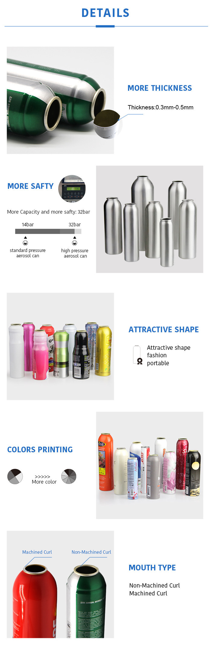 Cosmetic Detergent Aluminium Monobloc Aerosol Cans 15ml-600ml Spray Paint Canister