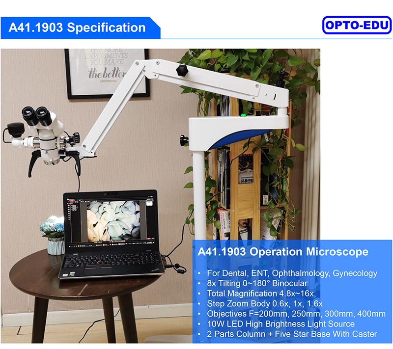 A41.1903 One Head 0-180° Manual Step Zoom Dental Operating Microscope 4.8x -16x