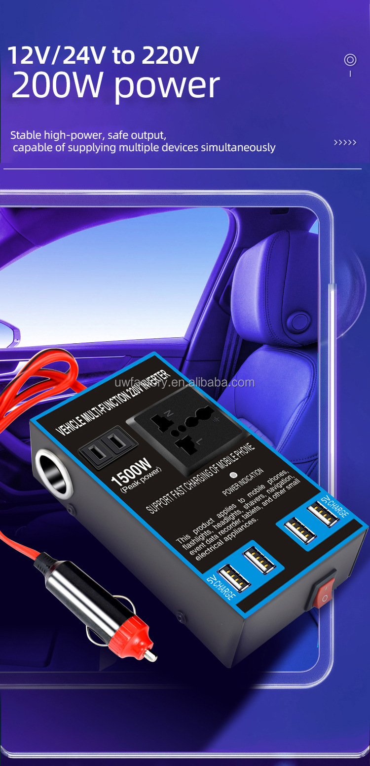 Modified Sine Wave Output 150W-200W Hybrid Grid Inverter DC 12V to AC 110V Inverter with Dual USB Ports and Type C