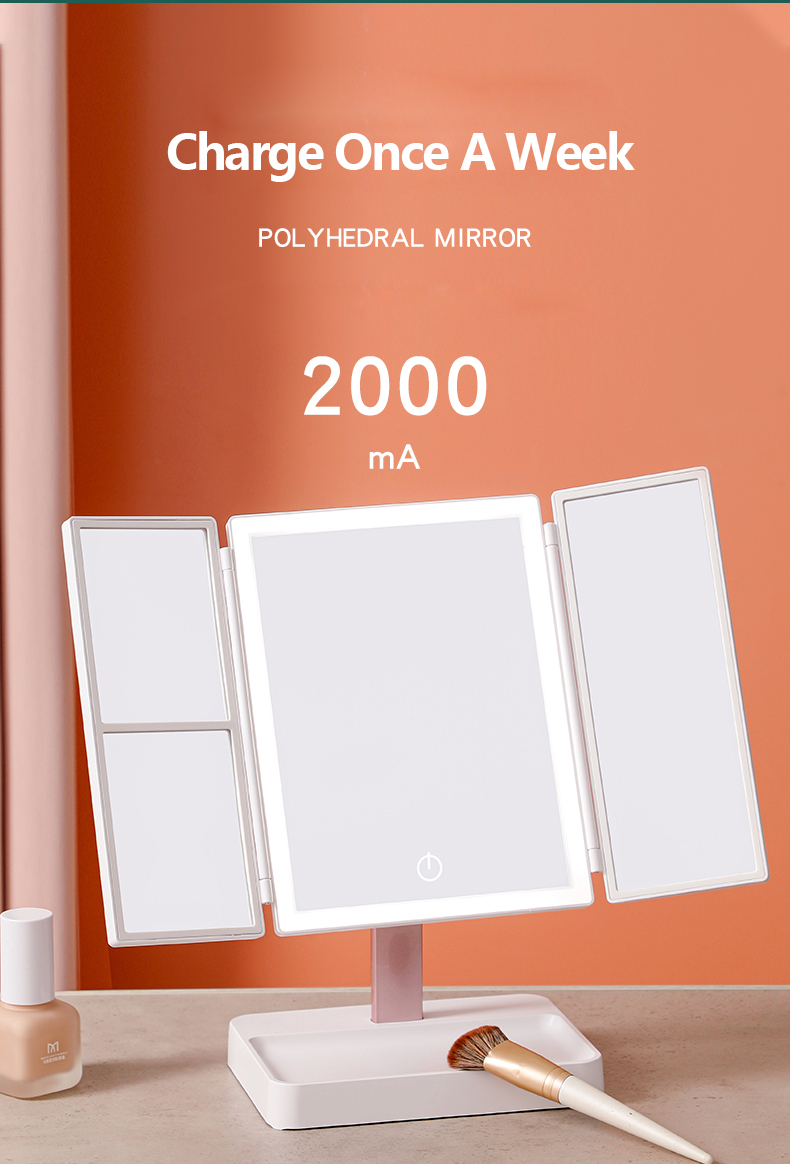 Trifold vanity Lighted Magnifying Makeup Mirror Cosmetic ABS Plastic