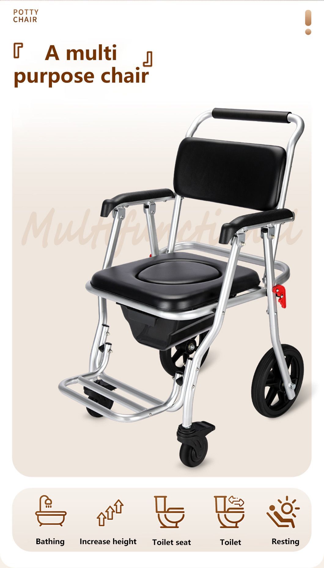 Pregnant Women and Elderly People Sit in Potty Chairs with Wheels