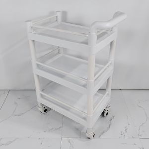 Modular 3-Shelf Medical Trolley with Safety Rails Easy Assembly Plastic Cart