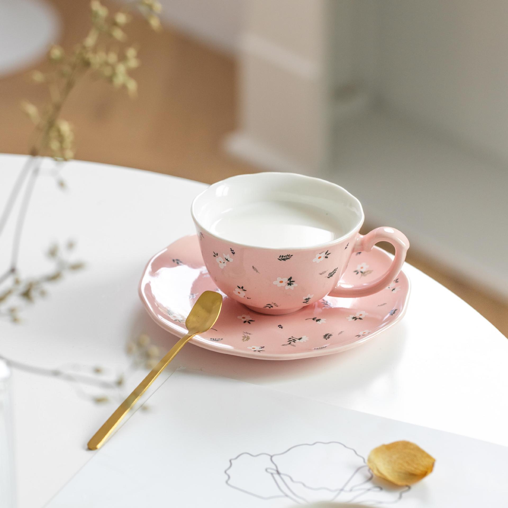 165ml European-style Flower Coffee Mug With Spoon And Plate