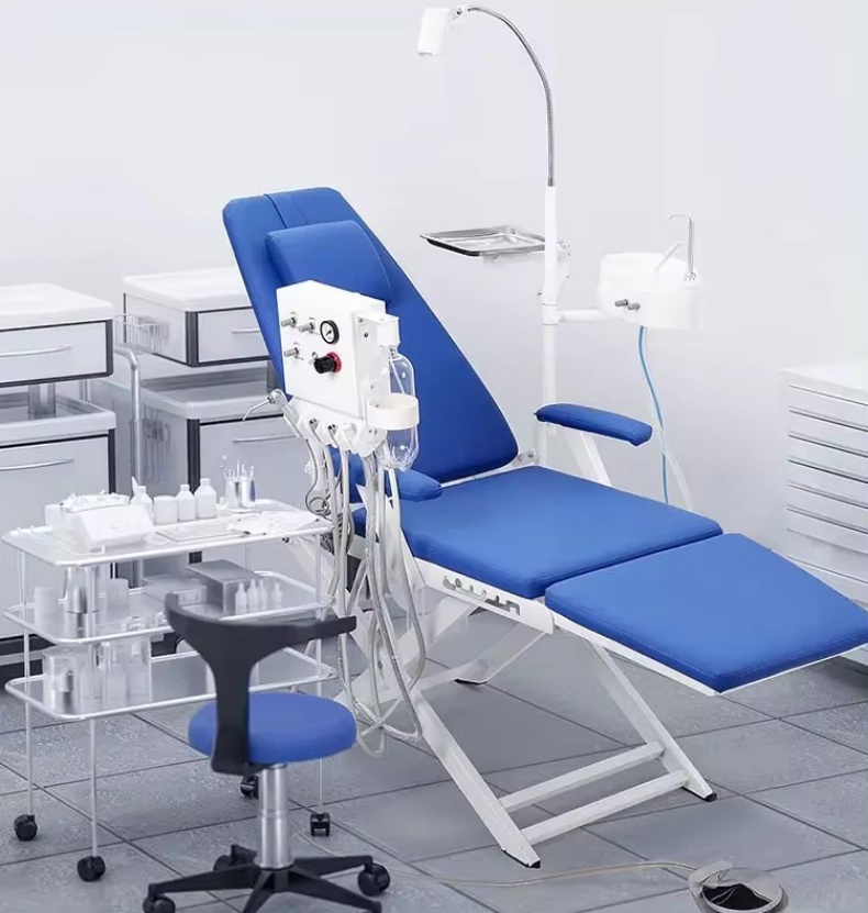 Mobile Dental Clinic Foldable Portable Dental Chair Unit With Hanging Turbine Unit