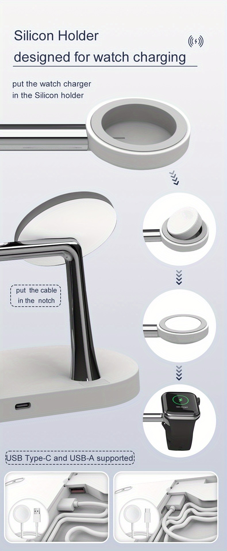 Multi-functional 4-in-1 Wireless Charging Station with Safety Protections for Earbuds