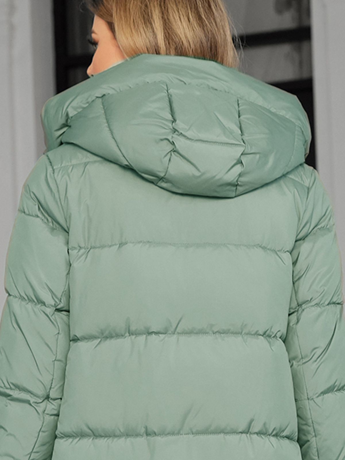 Bio Fluff Woman Coat Hooded Thickened Long Cotton Coat with Slanted Placket and Pleats Available in Multiple Size Options