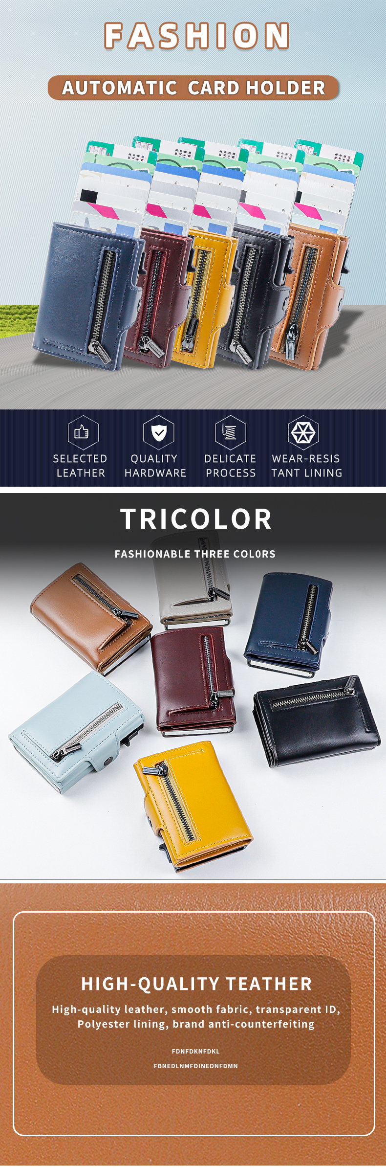 Credit Card Pop Up RFID Wallet Blocking Slim Sleeve Vintage Leather Man Card Holder