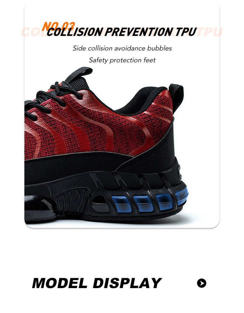 Flyknit Kevlar Air-cushioned Sole Safety Shoes For Industrial Workers In Orange Red Black
