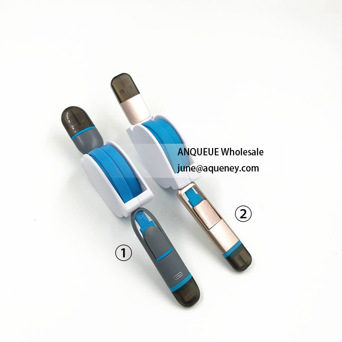 2 in 1 USB extension Cable Portable Retractable Charging Line for IPhone Android