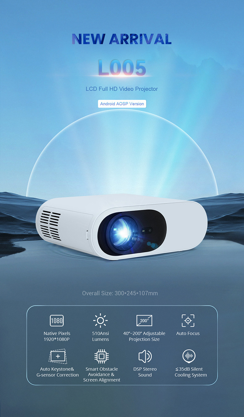 Portable Commercial Movie Home Theater Projectors 510ANSI Auto Focus And Keystone Correction