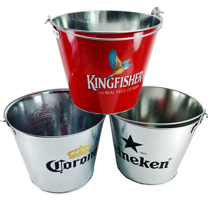 12L Metal Wine Bucket 4 Color Galvanized Ice Bucket With Handle