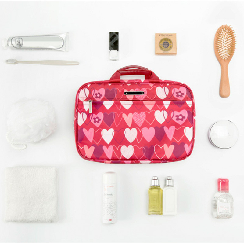 Vintage Heart Printed Travel Wash Hanging Toiletry Bag