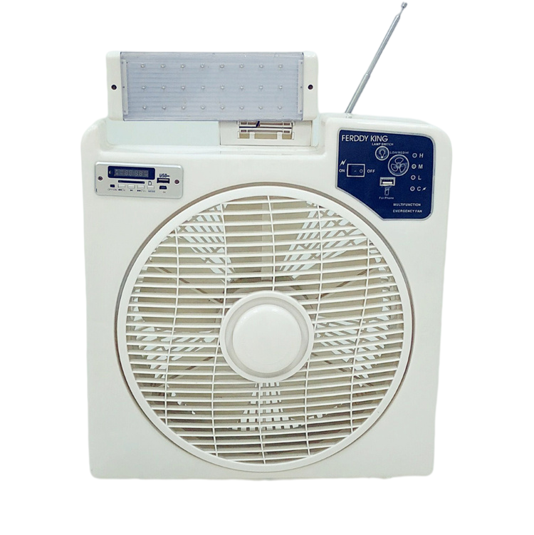 Household Indoor Box Fan 12V Solar Rechargeable 1200rpm Rotate Speed
