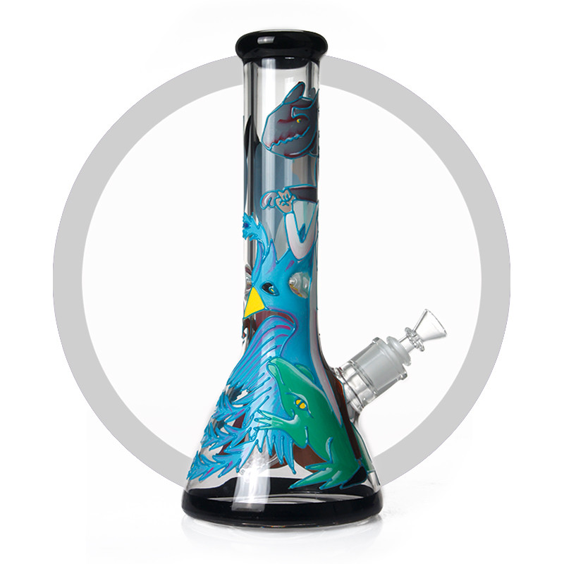 Colorful Rick And Morty Art Bong 7mm Glass Smoking Pipe Wiht Thick Ice Catcher