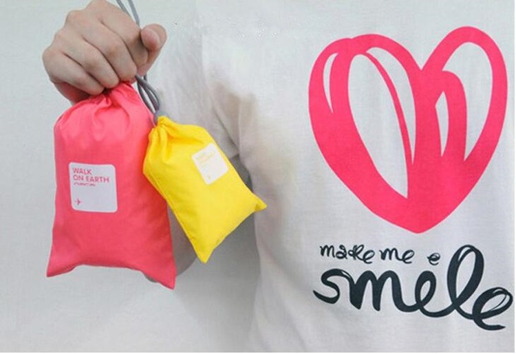 Folded Polyester Fabric Drawstring Bag Mini Gift Pouch Shoes Pocket Storage Pouch