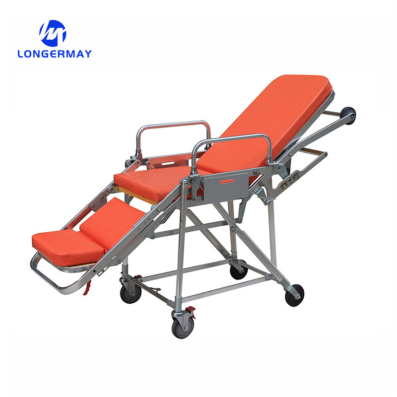 Stainless Steel Medical Chair Adjustable Manual Hospital Patient Transport Emergency Ambulance Stretcher Trolley