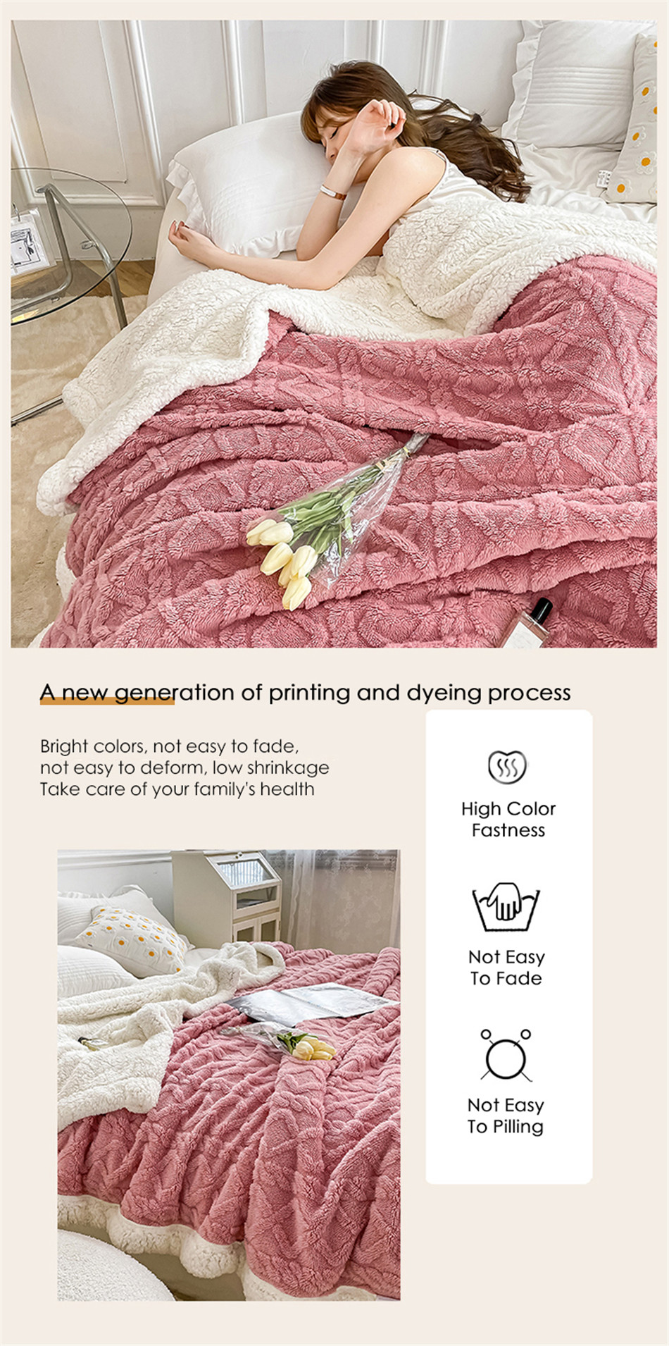 Simple Style Polar Fleece Blanket Double Sided Lamb Cashmere Plaid for Winter Nights