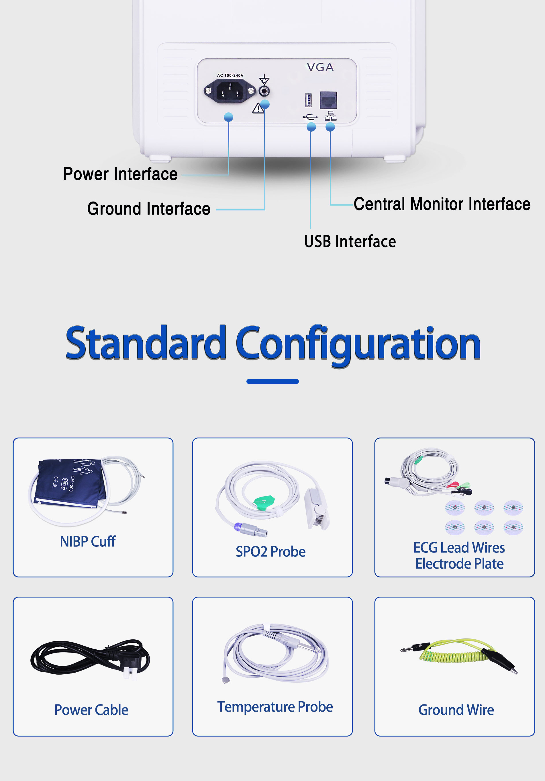 Vital Signs Monitoring Uninterrupted Bedside Monitor​ 12 Inch