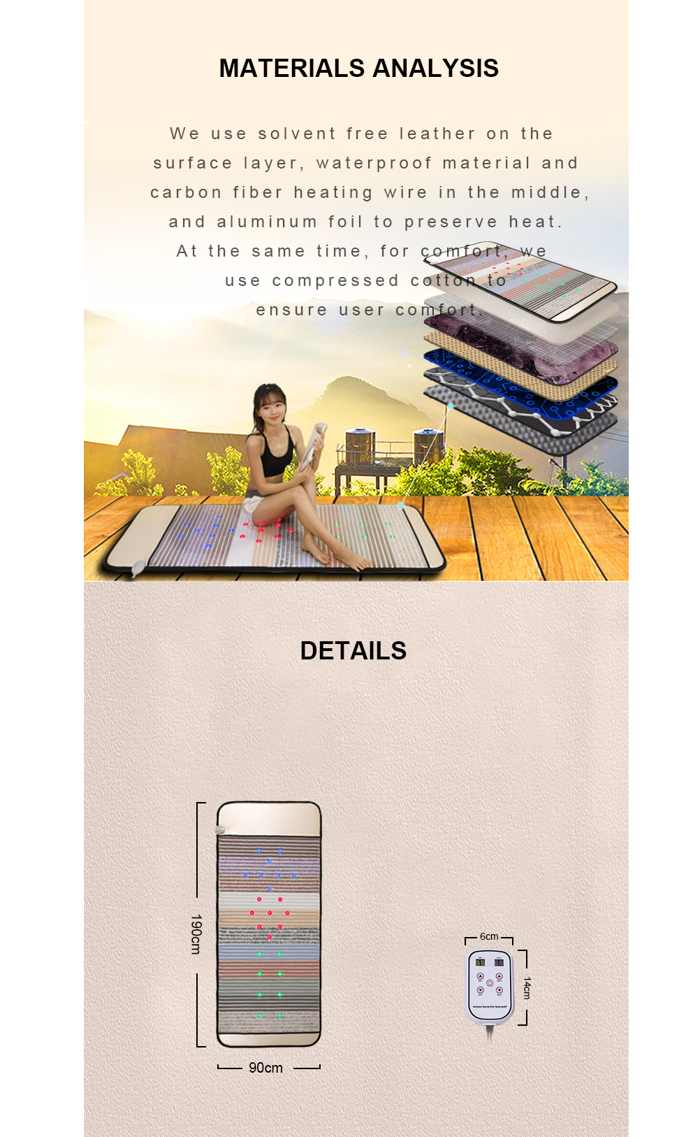 Body Healing Crystal Far Infrared Heating Mat Pad Pemf Amethyst Red Light Thermal