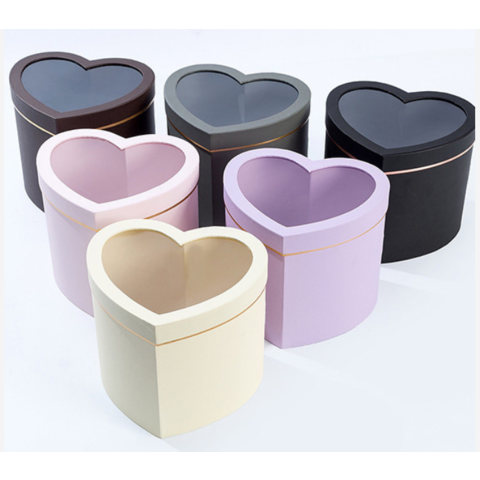 Heart Shaped Chocolate Candy Flower Gift Paper Packaging Box with Clear PVC Window