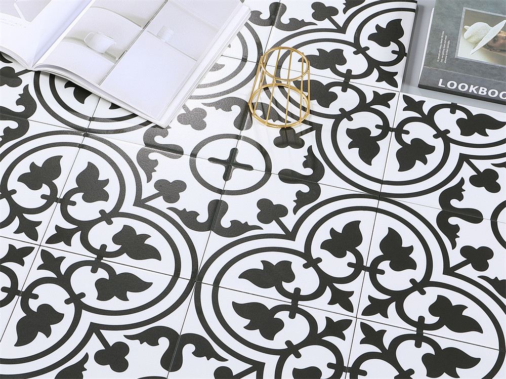 White And Black 20x20cm Eco-Friendly Indoor Wall Floral Ceramic Rustic Tile For Living Room And Balcony